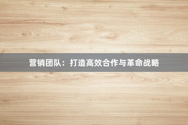 营销团队：打造高效合作与革命战略